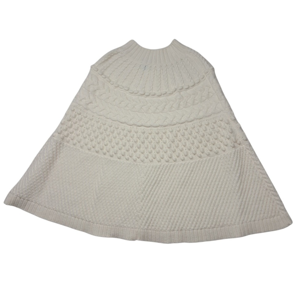 Talbots‎ Chunky Cable Knit Poncho Sweater Women's Small Ivory Cream Mock Neck